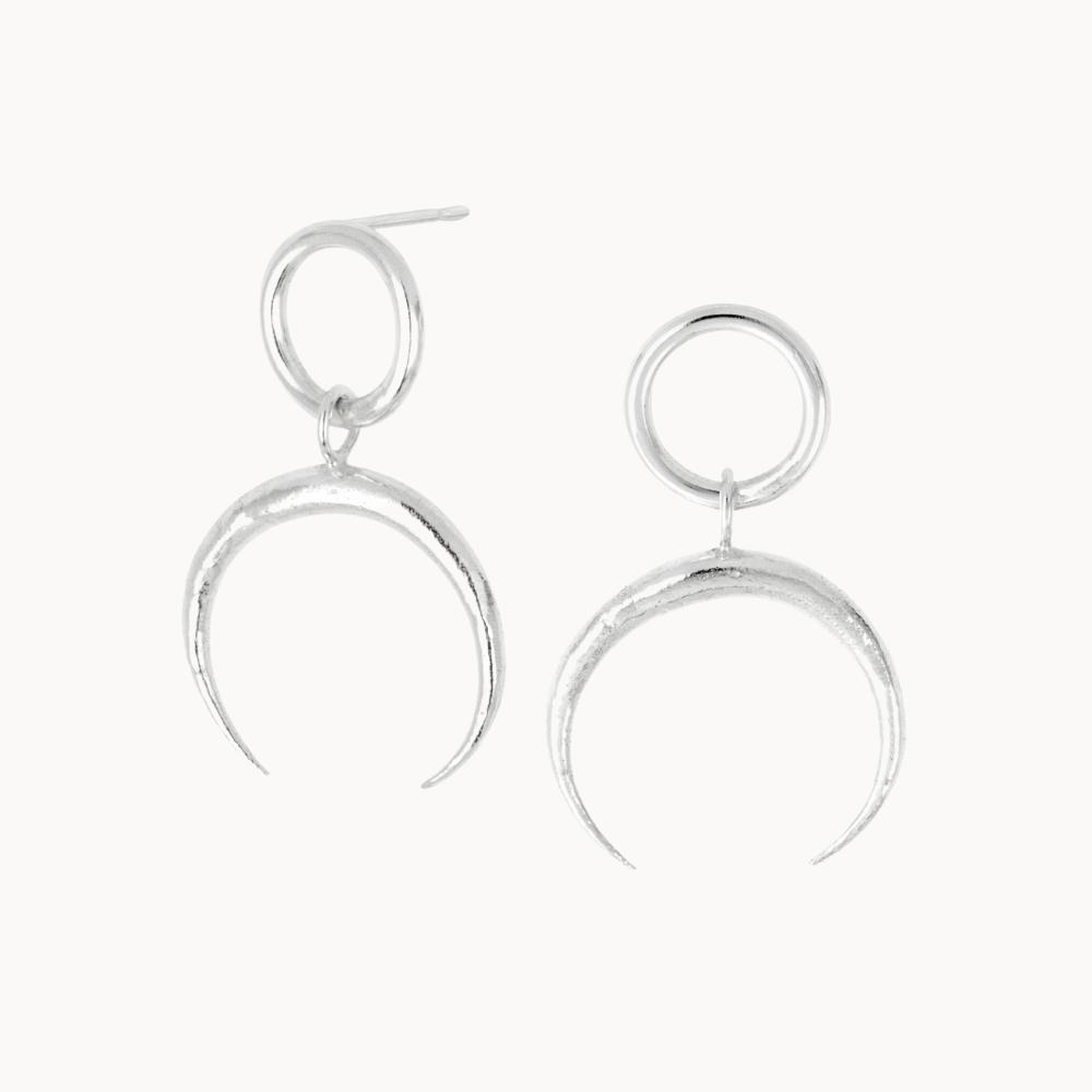 Silver Eclipse Circle Drop Stud Earrings