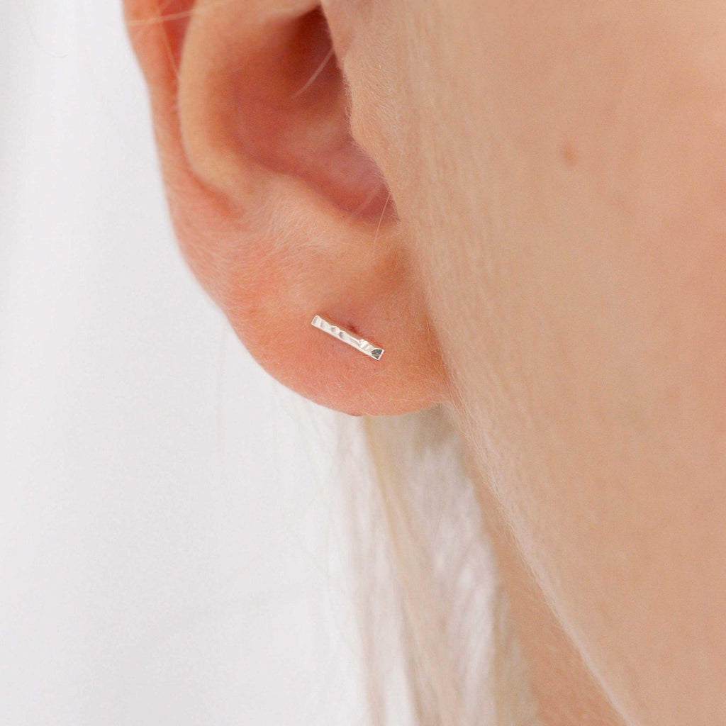 Silver Hammered Bar Earrings