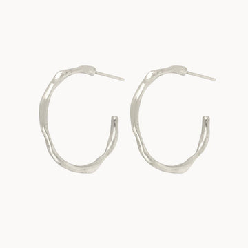 Silver Medium Organic Hoop Earrings