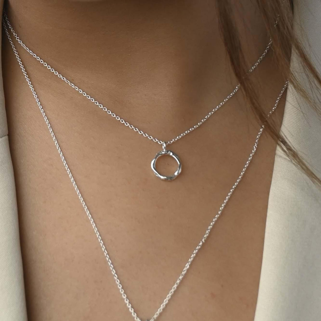 Silver Organic Circle Pendant Necklace