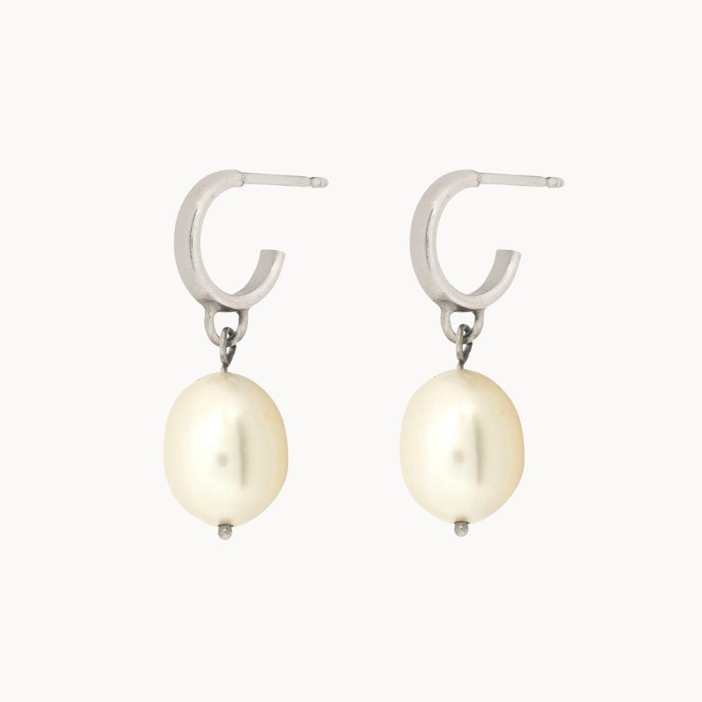 Silver Pearl Drop Huggie Hoop Earrings – Wild Fawn Jewellery
