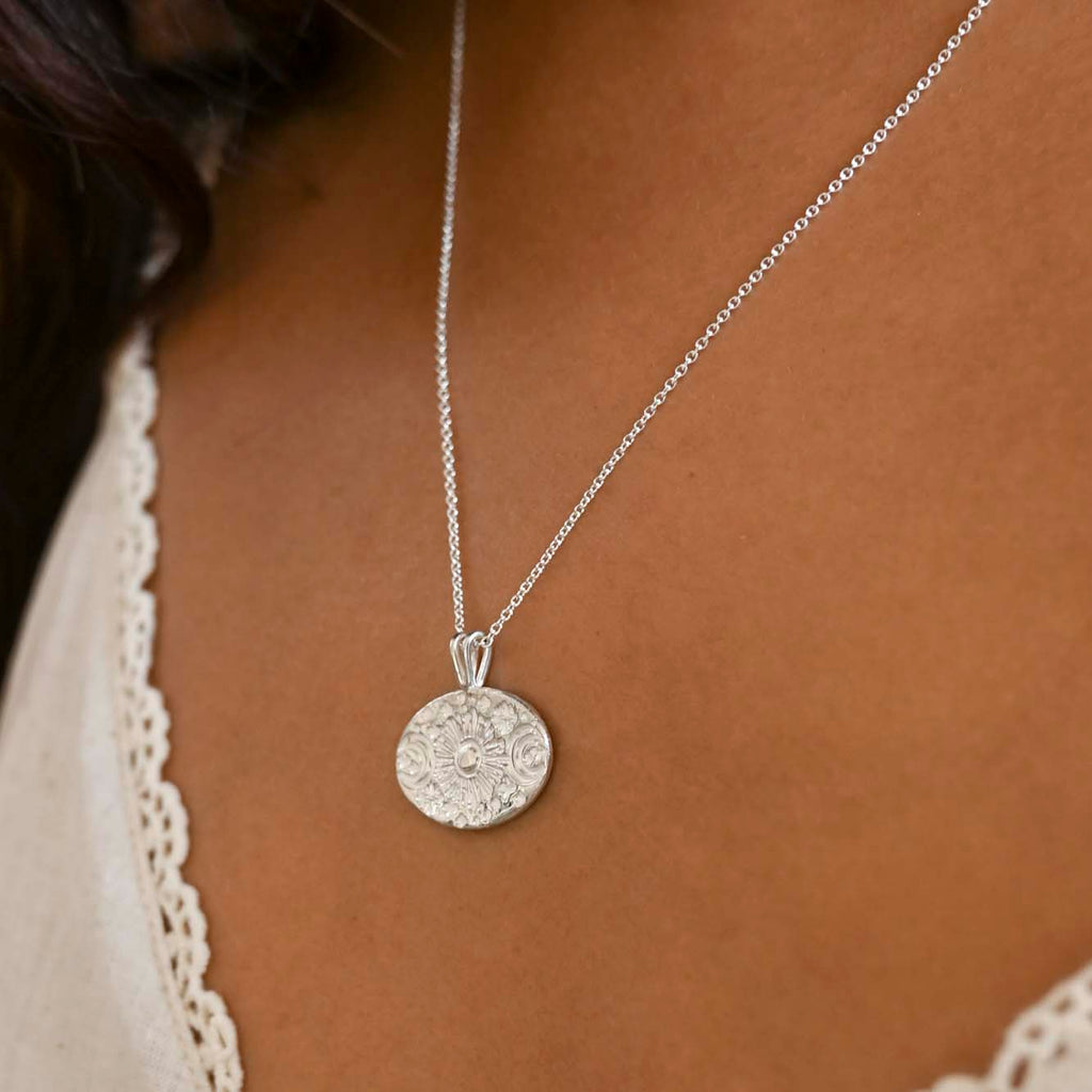 Silver Personalised Celestial Medallion Necklace