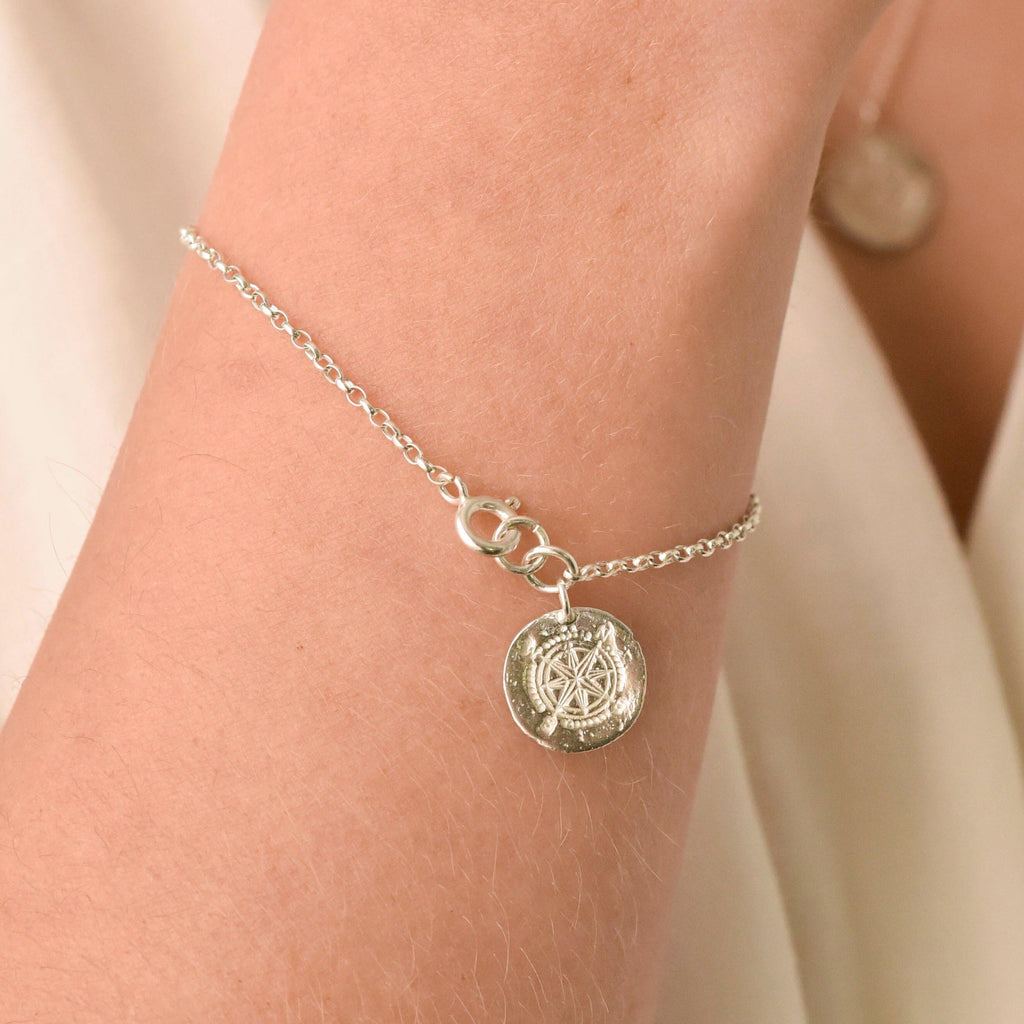 Silver Wanderlust Compass Charm Bracelet